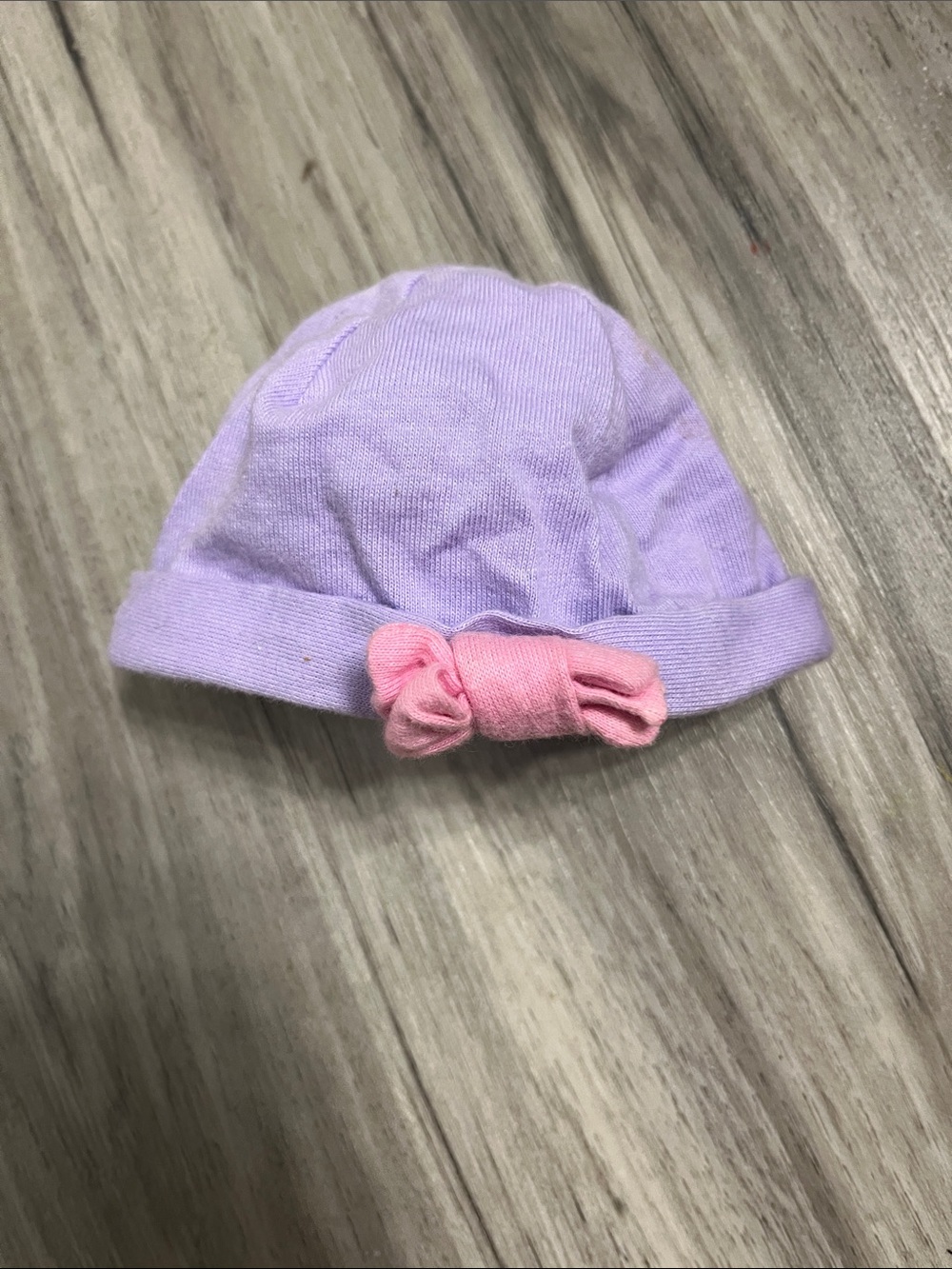 Lilac Baby Doll Hat with Pink Bow